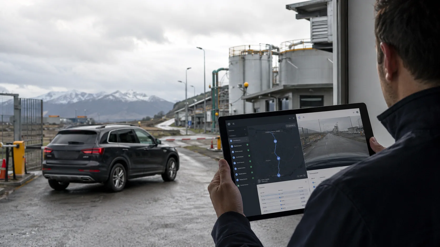 Imagen ilustrativa de la revisión de una ruta GPS y un registro visual en una operación industrial